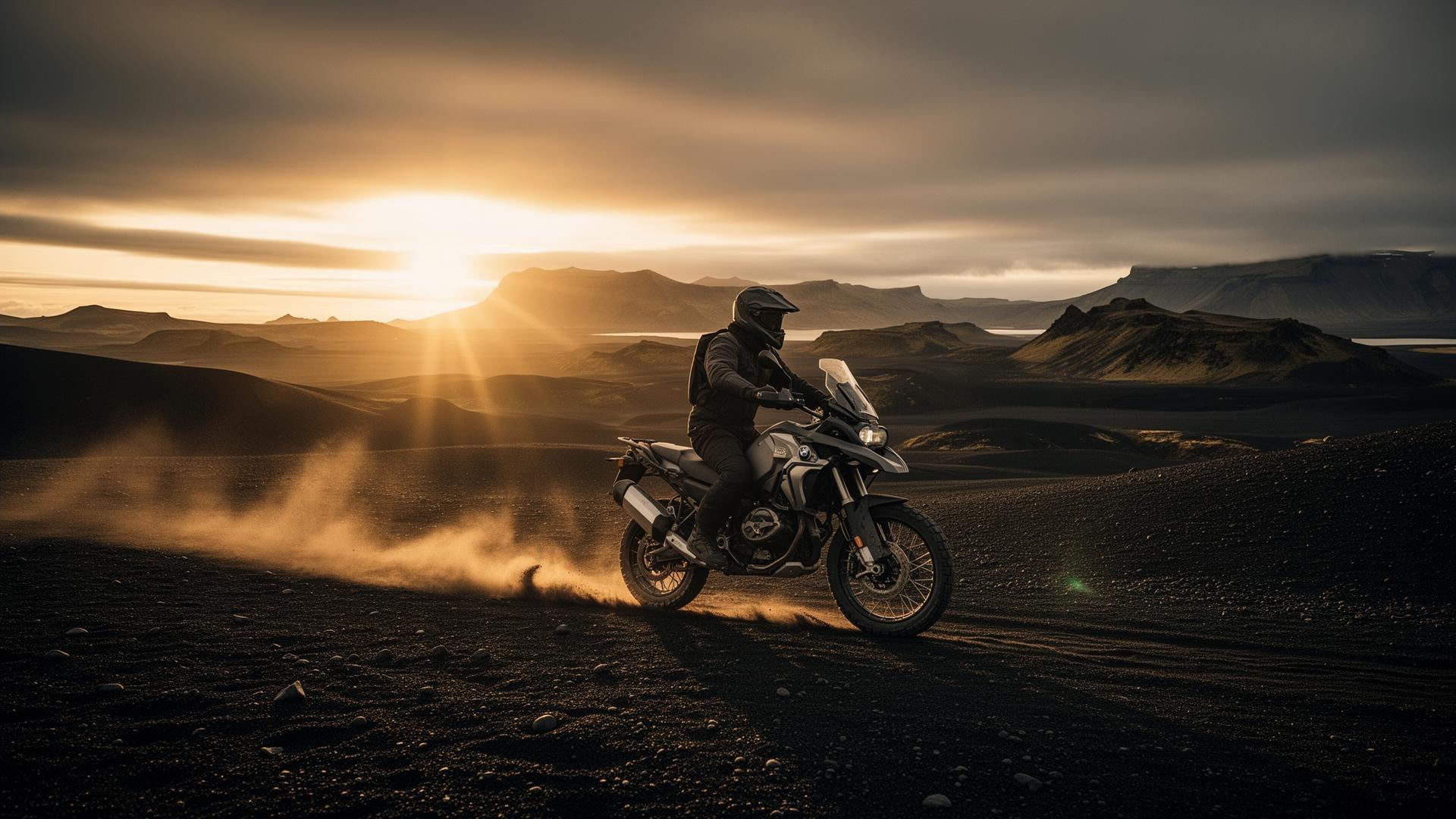 Verified rider with passenger on a scenic mountain road at sunset